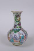 A Chinese famille verte porcelain stem vase decorated with figures in landscape, and chickens,