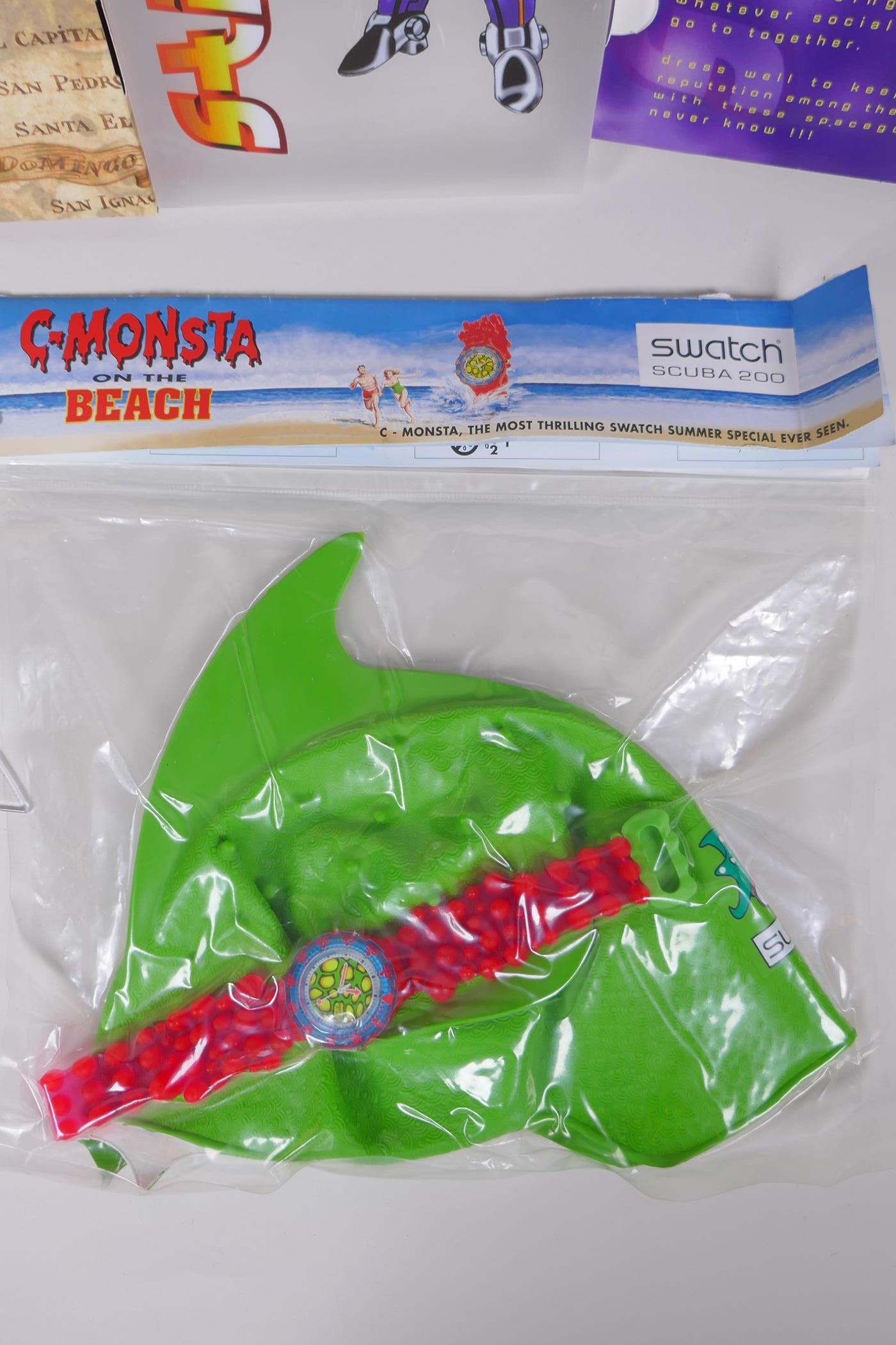 A collection of Retro Swatch watches including Human Fish 2000, C-Monsta on the Beach (Scuba), - Image 3 of 9