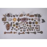 A quantity of detectorist finds including Roman coins, buckles, mounts, shell casings etc