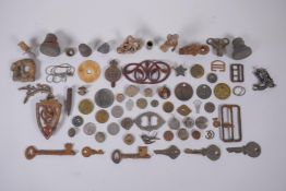 A quantity of detectorist finds including Roman coins, buckles, mounts, shell casings etc