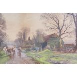 H.C. Fox, RBA, rural scene with cattle and drover on a track, watercolour, signed and dated 1918, 37