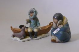 A Lladro figure No 12260, Arctic Friends, 18cm high, and No 2158, Esquimalito Ensimismada, with