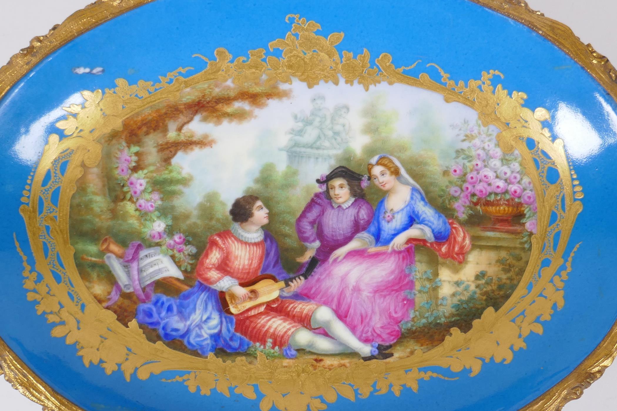 A Sevres style centrepiece with ormolu mounts, 36 x 22cm, 14cm high - Image 3 of 4