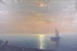T. Werner, Arab dhow at sunset, signed, oil on canvas, 93 x 58cm