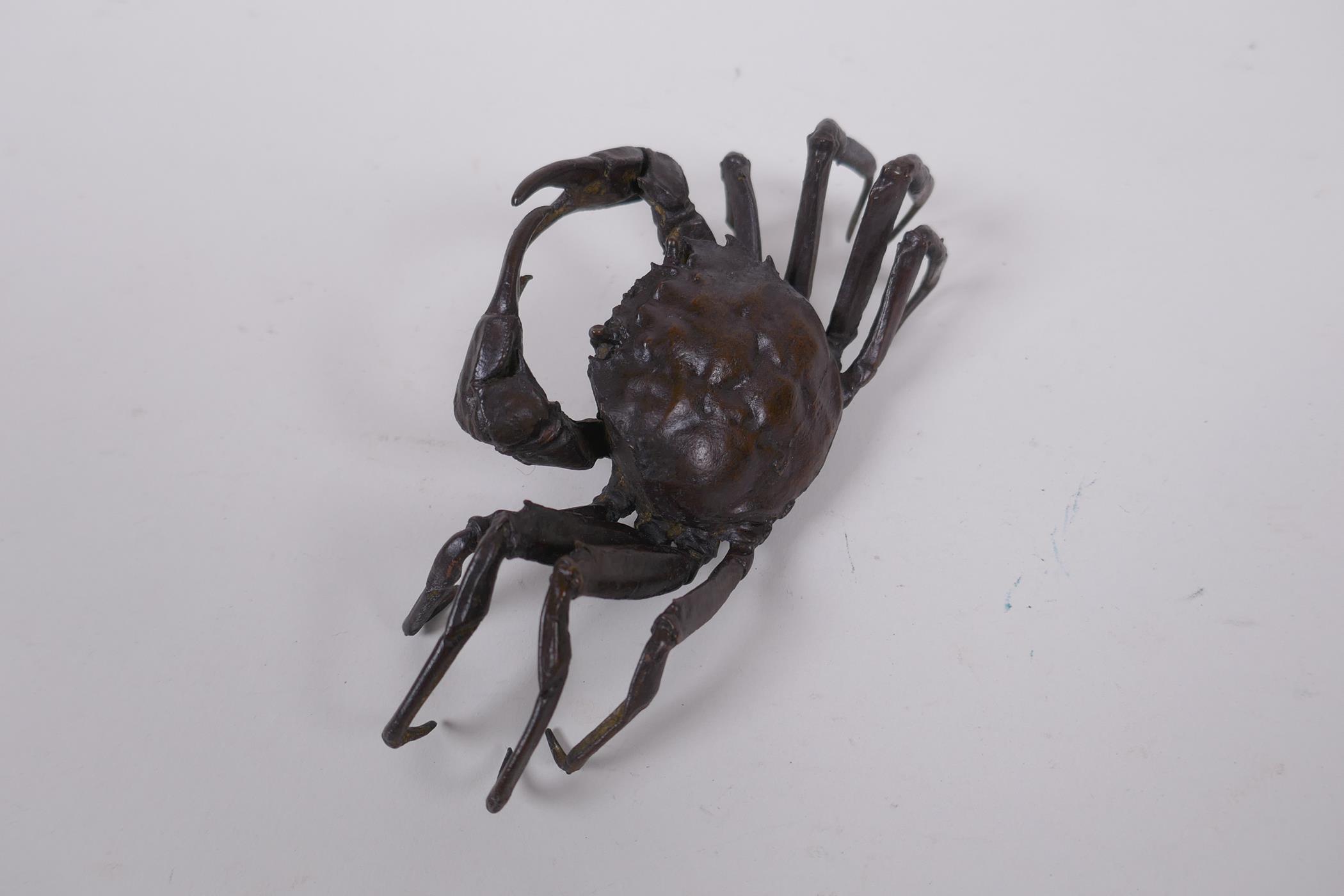 A Japanese style bronze okimono crab, 15cm wide - Image 3 of 4