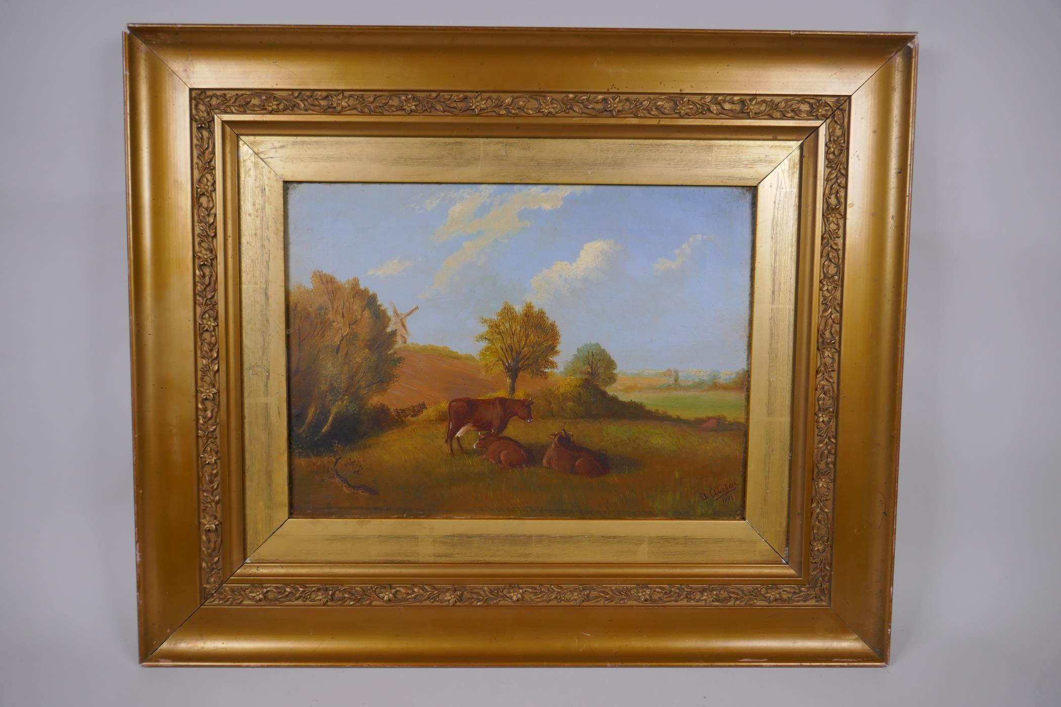 Landscape with cattle resting, signed A. Austin, 1881, C19th oil on canvas, 27 x 37cm - Image 2 of 4