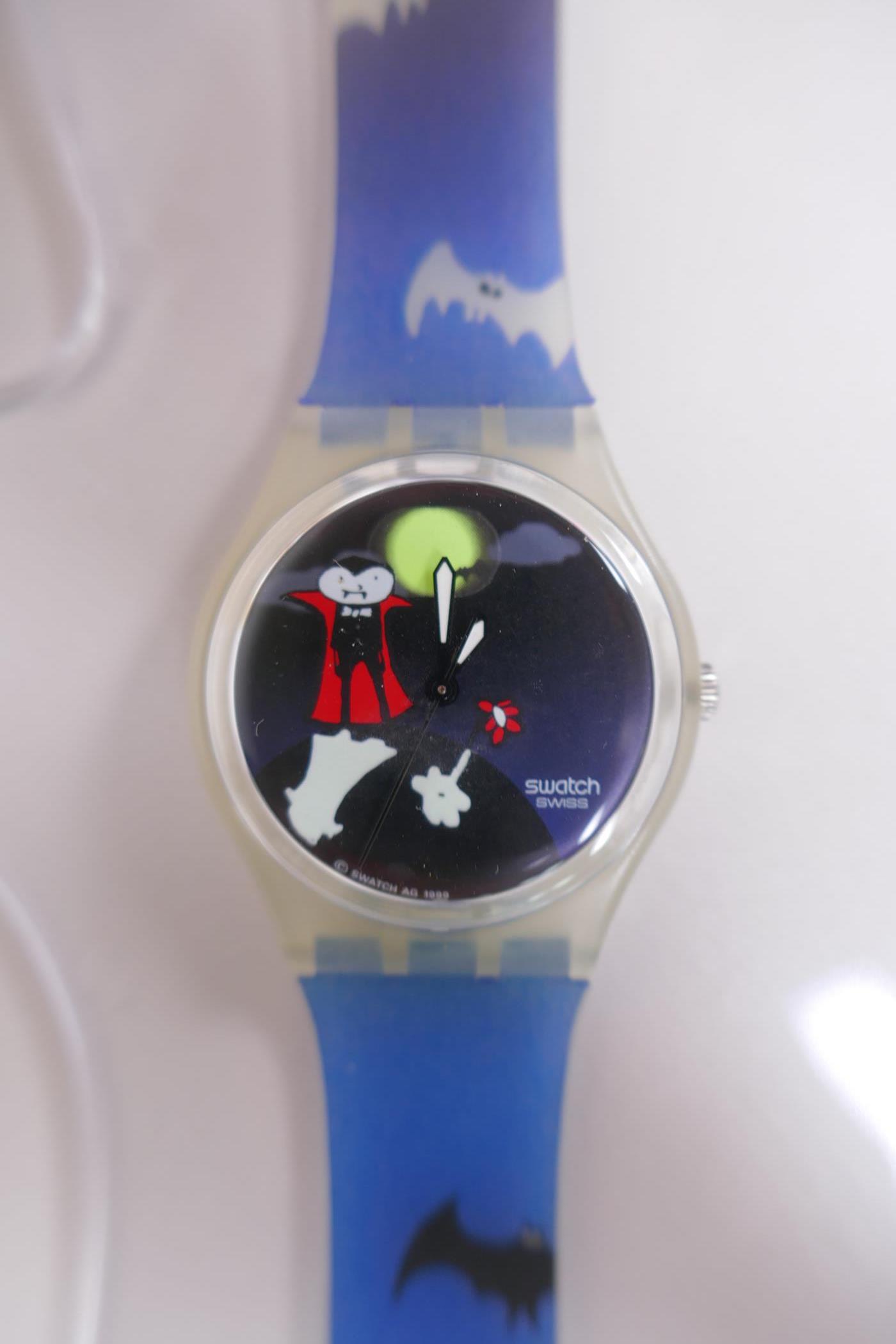 A collection of Retro Swatch watches including Human Fish 2000, C-Monsta on the Beach (Scuba), - Image 9 of 9