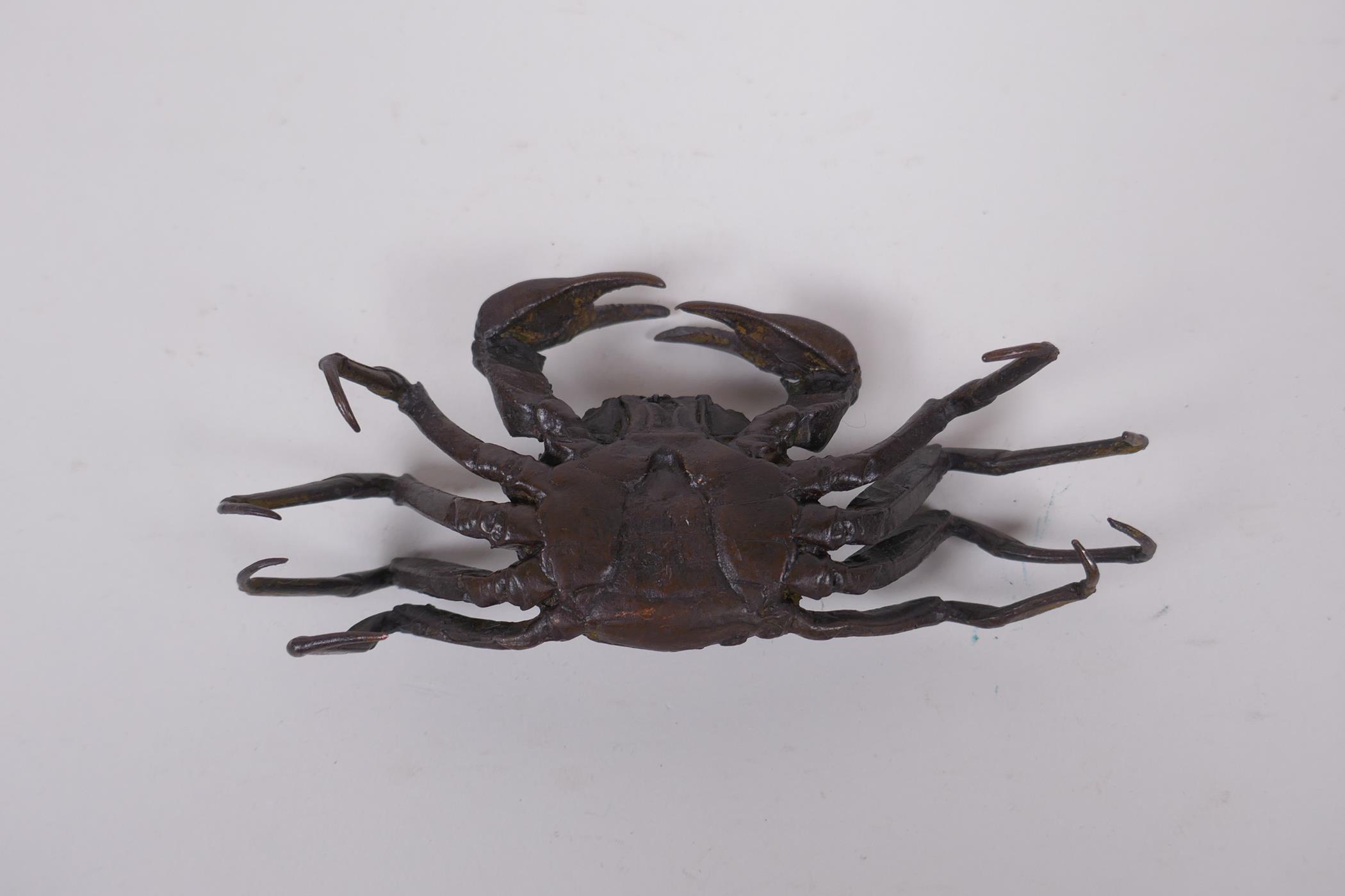 A Japanese style bronze okimono crab, 15cm wide - Image 4 of 4