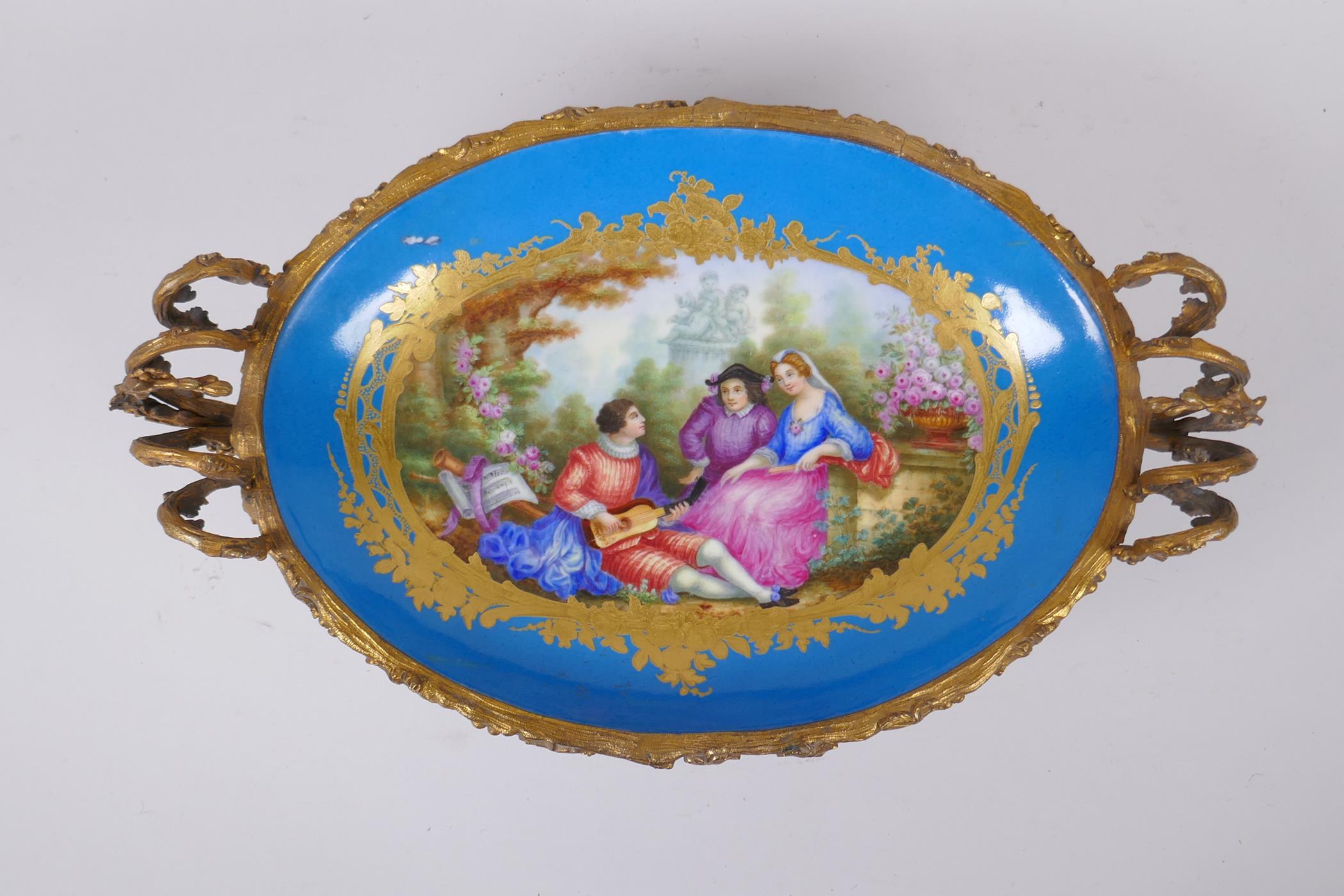 A Sevres style centrepiece with ormolu mounts, 36 x 22cm, 14cm high - Image 2 of 4