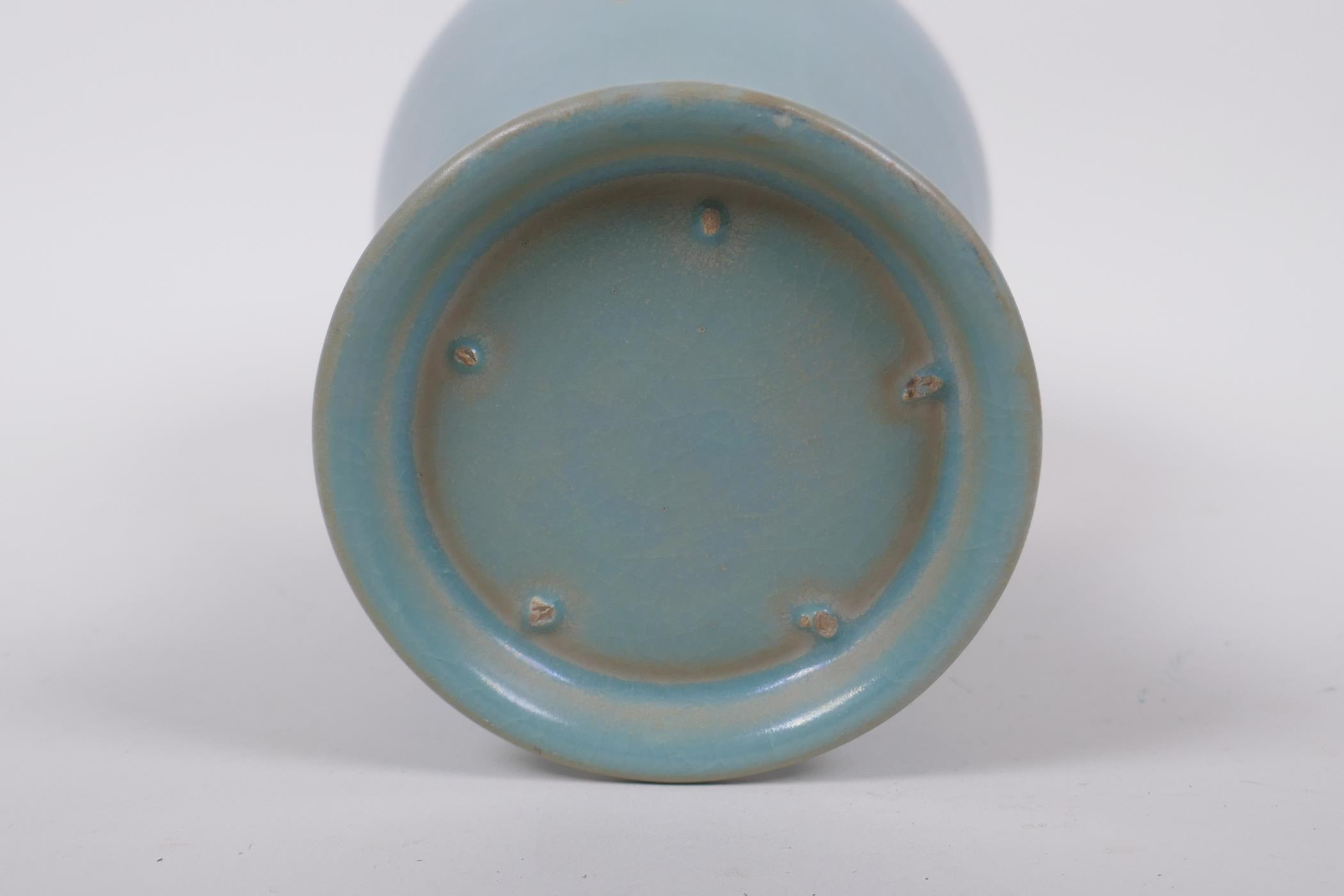 A Chinese Ru ware style porcelain meiping vase with frilled rim, 26cm high - Image 4 of 4