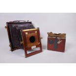 A.W. Watson & Sons, half plate mahogany field camera, for spares/repair, circa 1900, and a