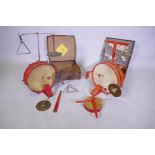 Two vintage National Jazz band 'The Robin Hood Outfit' child's one man band sets, in original cases,