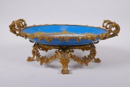 A Sevres style centrepiece with ormolu mounts, 36 x 22cm, 14cm high