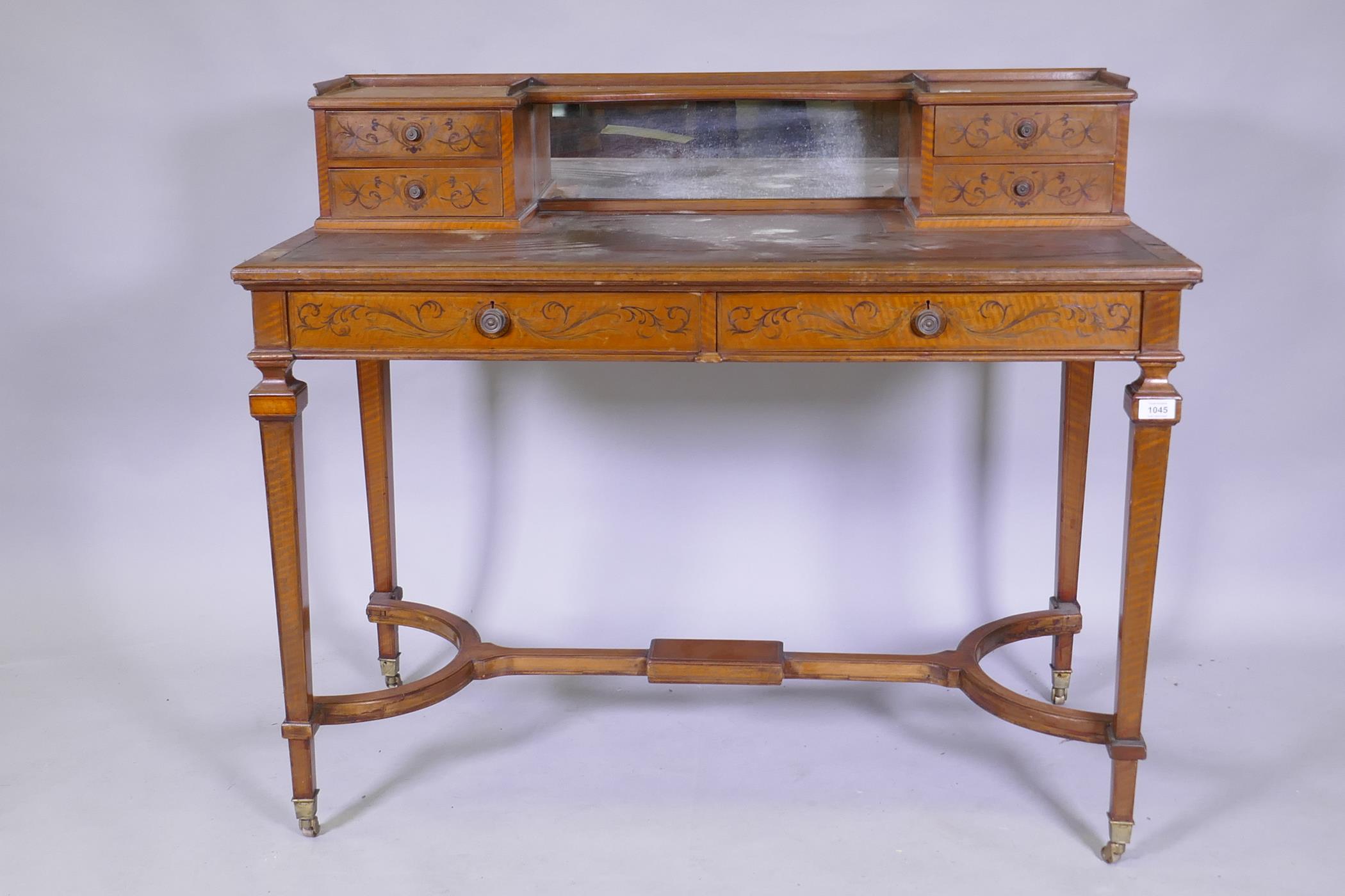 A Cope & Collinson Victorian inlaid satinwood Sheraton Revival bonheure de jour, the upper section