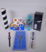 A collection of Retro Swatch watches including The Swatch Collectors of Swatch Point of View 1995,