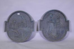 Architectural Salvage: a pair of antique bronze plaques with raised decoration of Christ at the