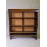 An Edwardian oak open bookcase with three adjustable shelves, back-boards replaced, 108 x 29 x 114cm