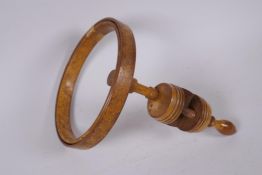 An antique embroidery/lace makers hoop with a table clamp attachment, 19cm diameter