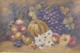 E. Chester, a pair of still lifes, fruit and flowers, signed, late C19th/early C20th, oils on