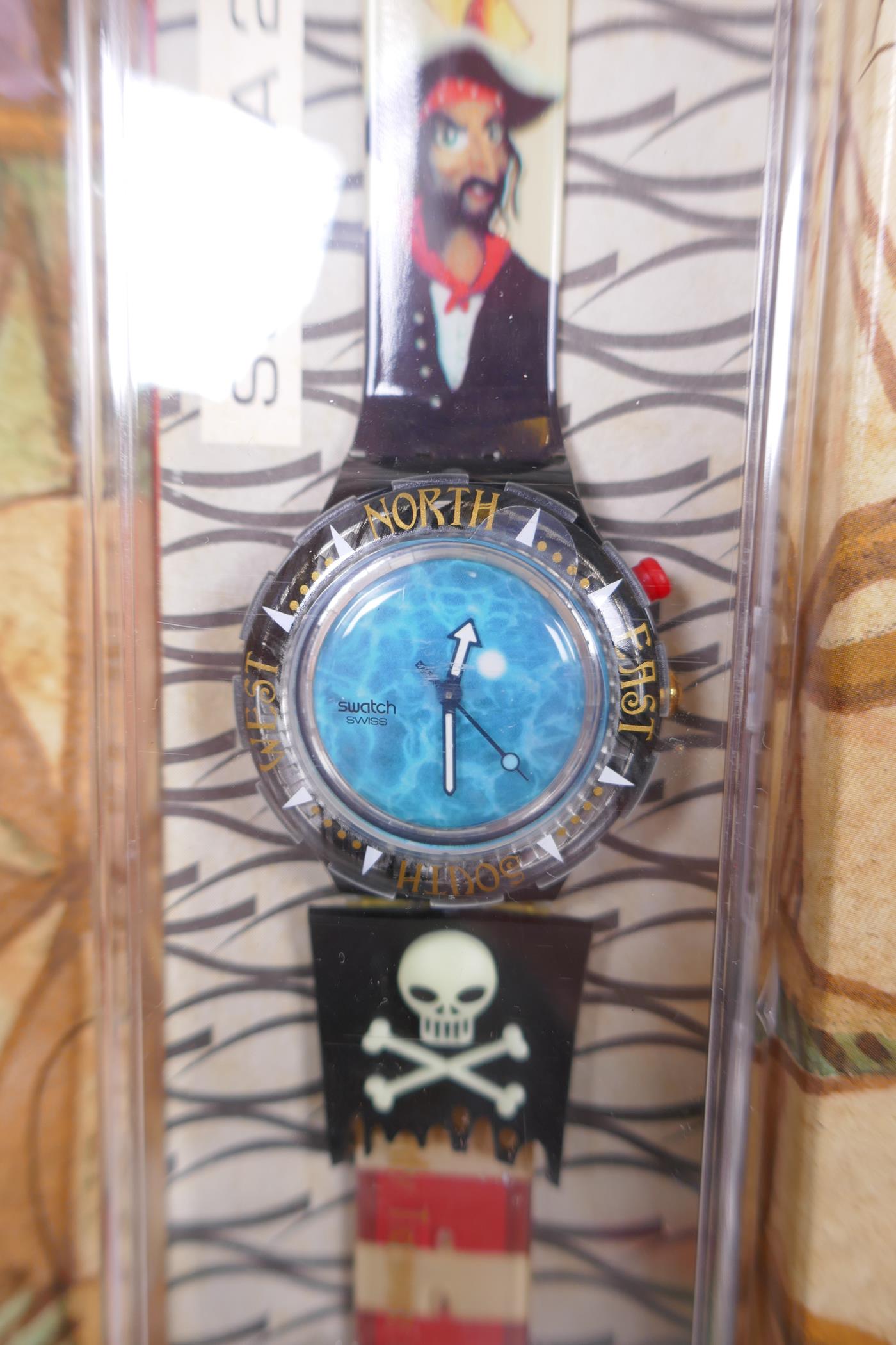 A collection of Retro Swatch watches including Human Fish 2000, C-Monsta on the Beach (Scuba), - Image 8 of 9
