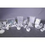 A collection of Wedgwood crystal glass paperweights and ornaments with animal designs and other