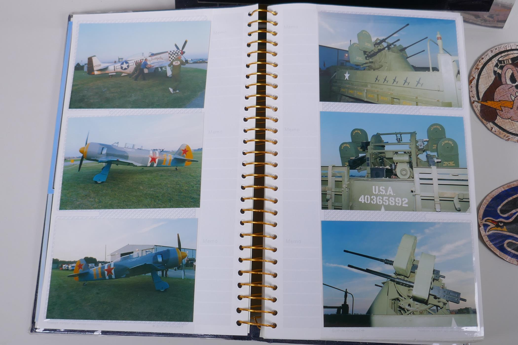 A photograph album of military interest, mostly aircraft, together with two US hand painted - Image 8 of 9