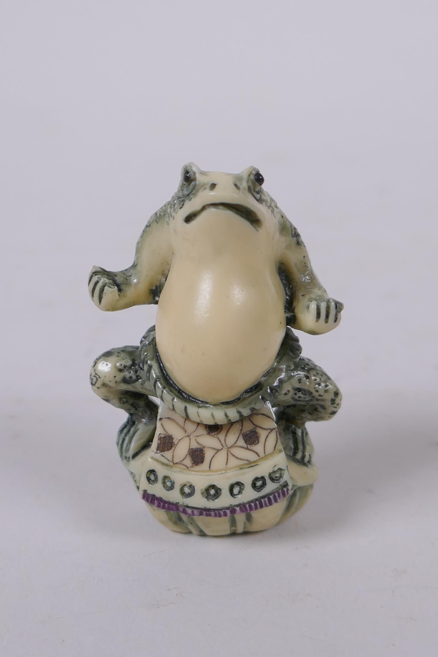 Three Japanese composition netsuke in the form of horses and toads, 5cm - Image 2 of 7