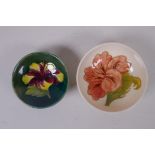 A Moorcroft Hibiscus pattern pin dish and a Moorcroft Magnolia pattern pin bowl