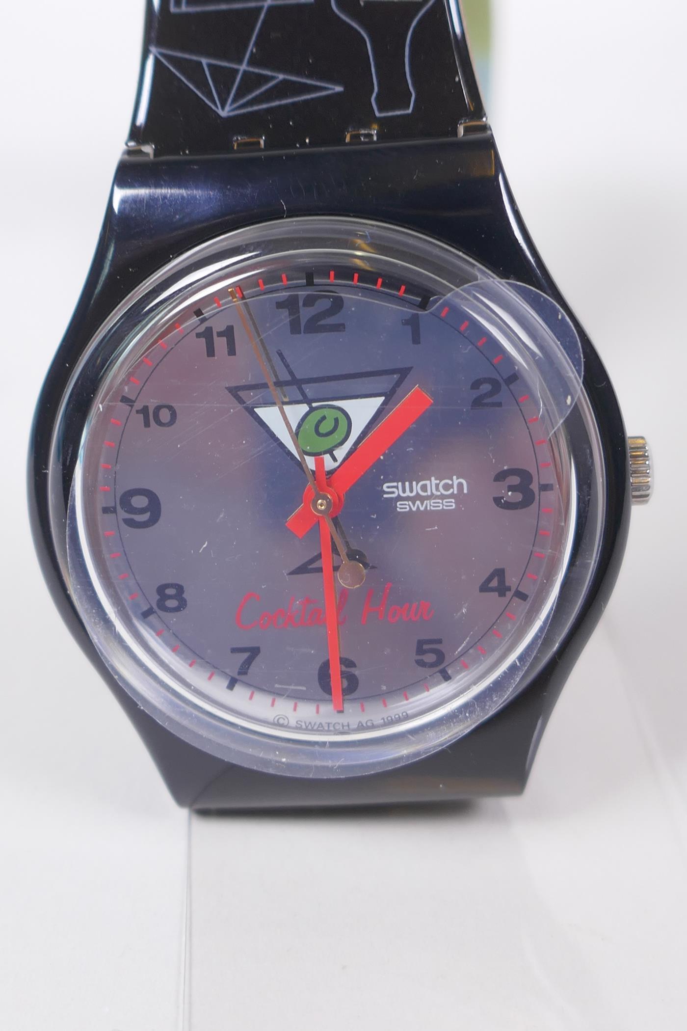 A collection of Retro Swatch watches including Hors D'Oeuvre Sushi 2001, Advantage 1998, Hangover - Image 8 of 8