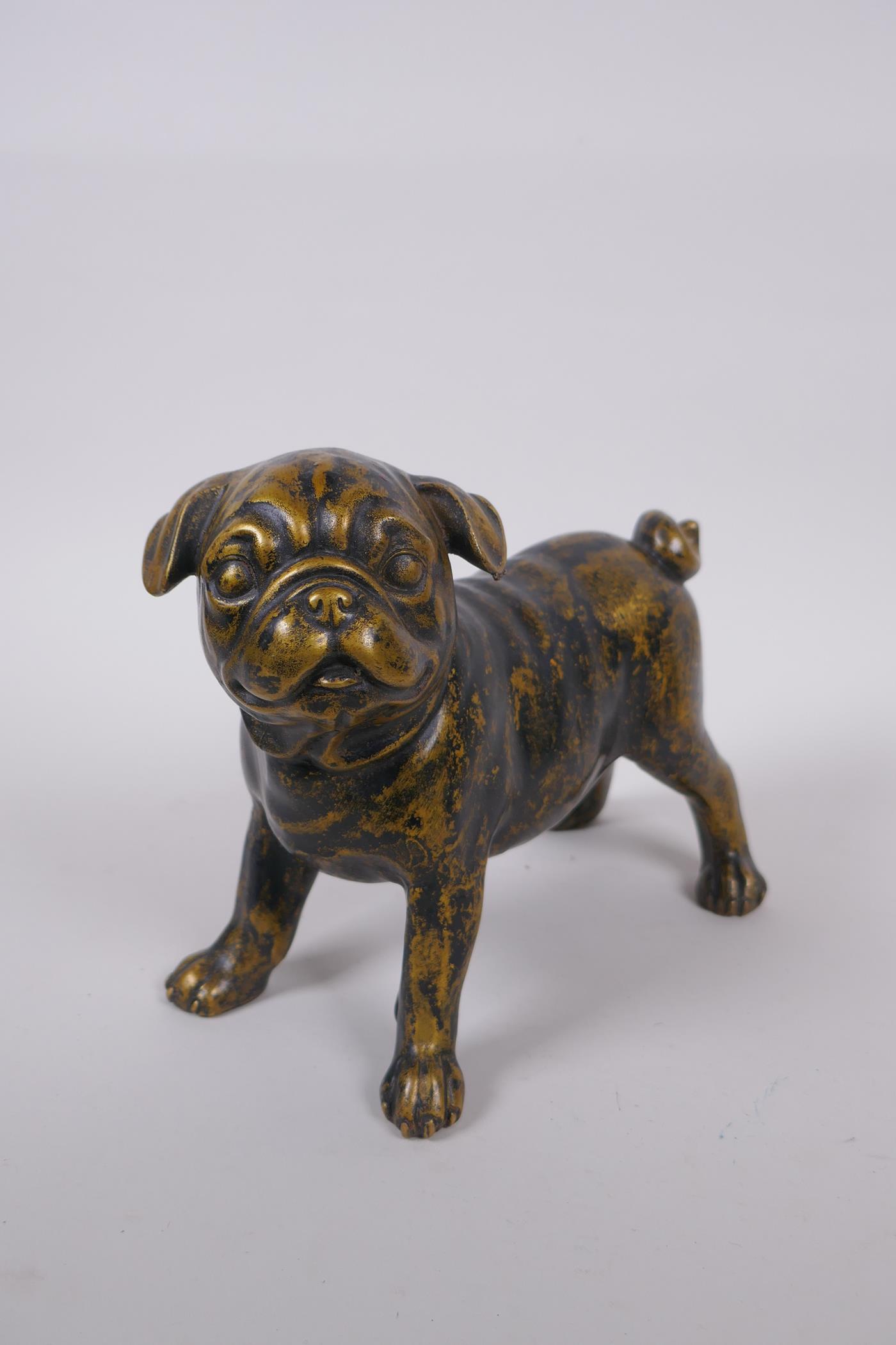 A gilt bronze pug dog, 21cm long - Image 2 of 2