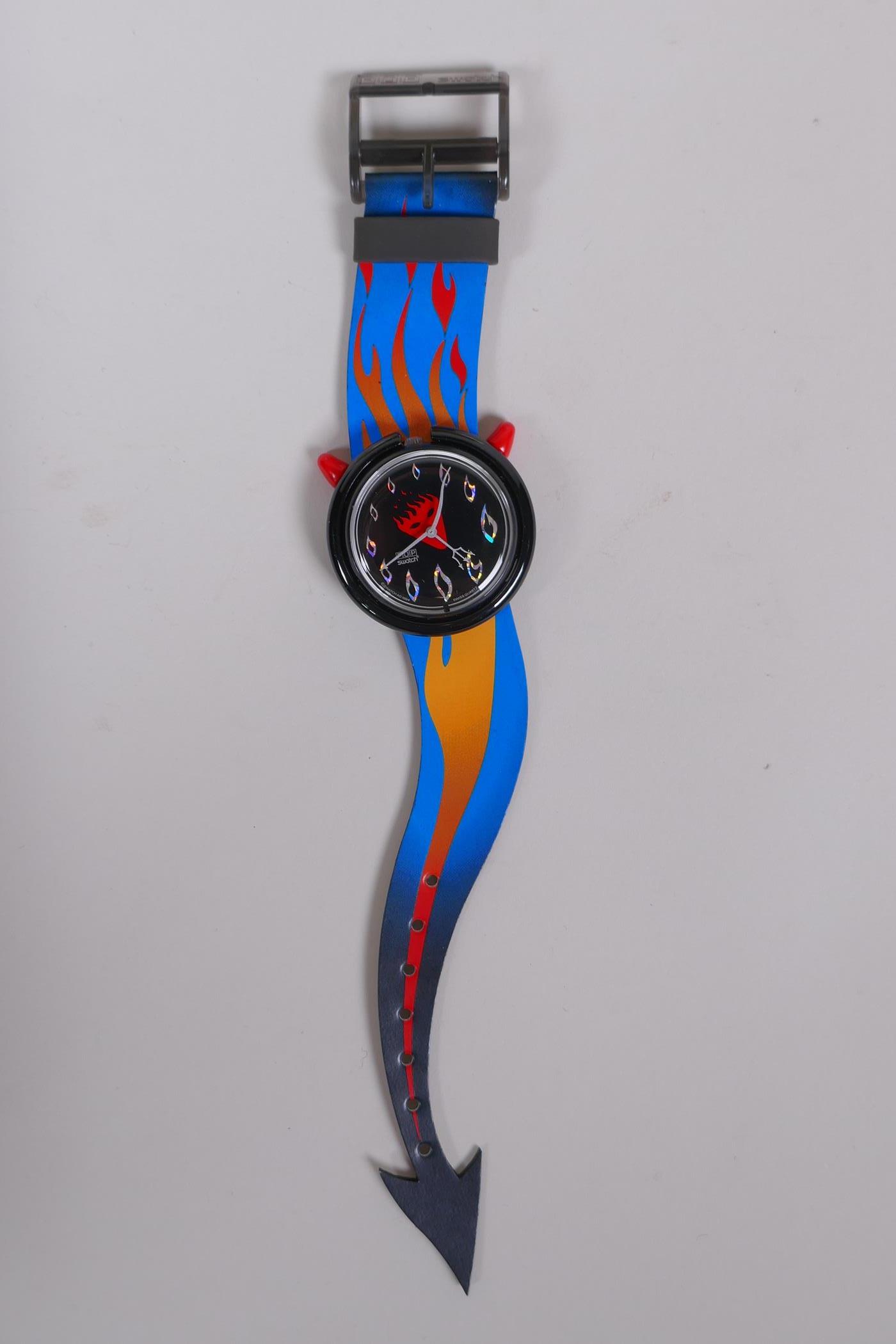A collection of Retro Swatch watches including Dinosaur Skeleton (Loomi), Bats Knight, Hot Stuff ( - Image 8 of 10