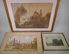 T. Cowlishaw, Lincoln's Inn (18)96, watercolour, and another of Harrow school buildings and