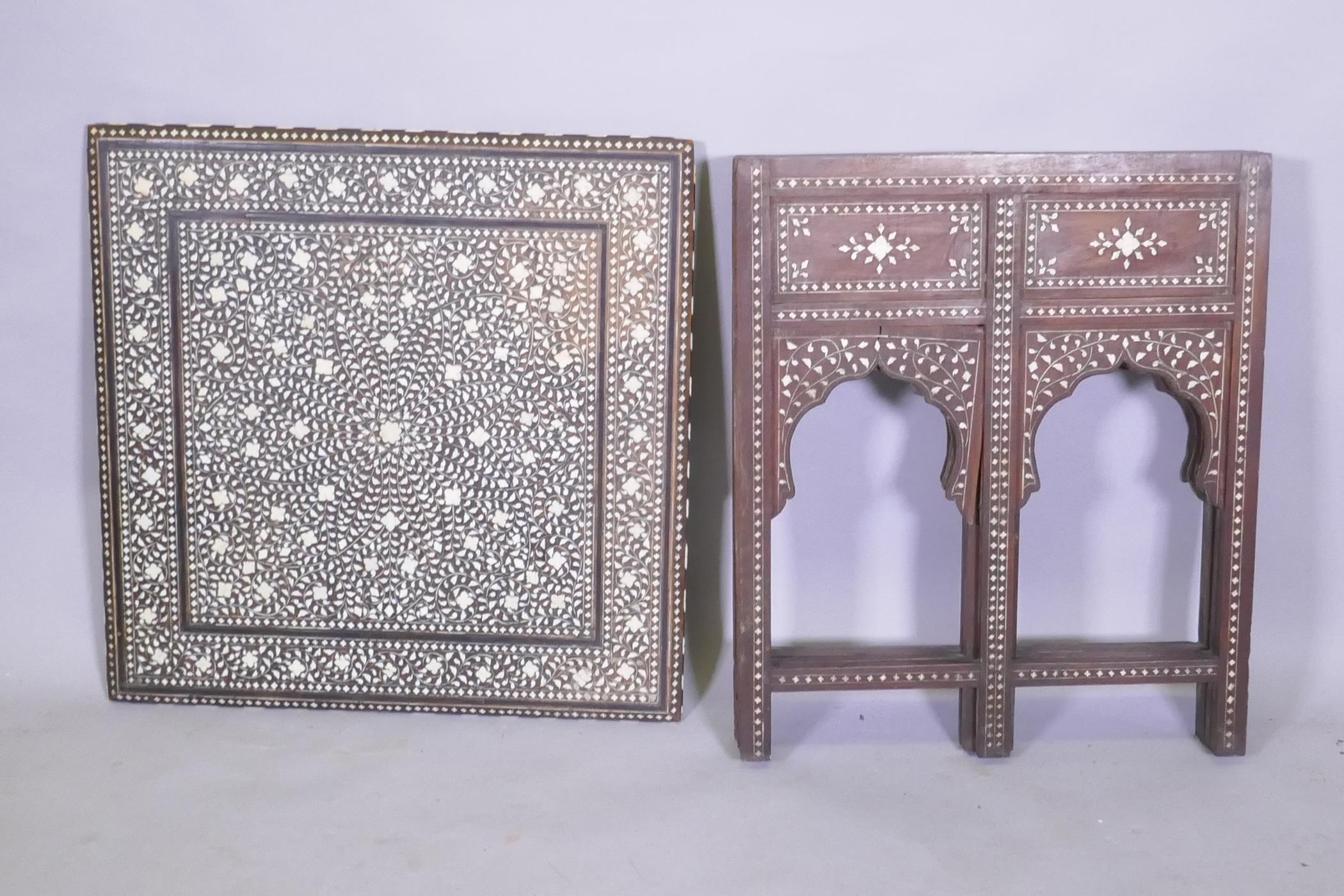 A C19th Moorish table with inlaid decoration and folding base, 61 x 61 x 63cm - Image 5 of 5