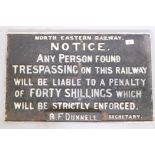 A North Eastern Railway cast iron sign, 70 x 43cm