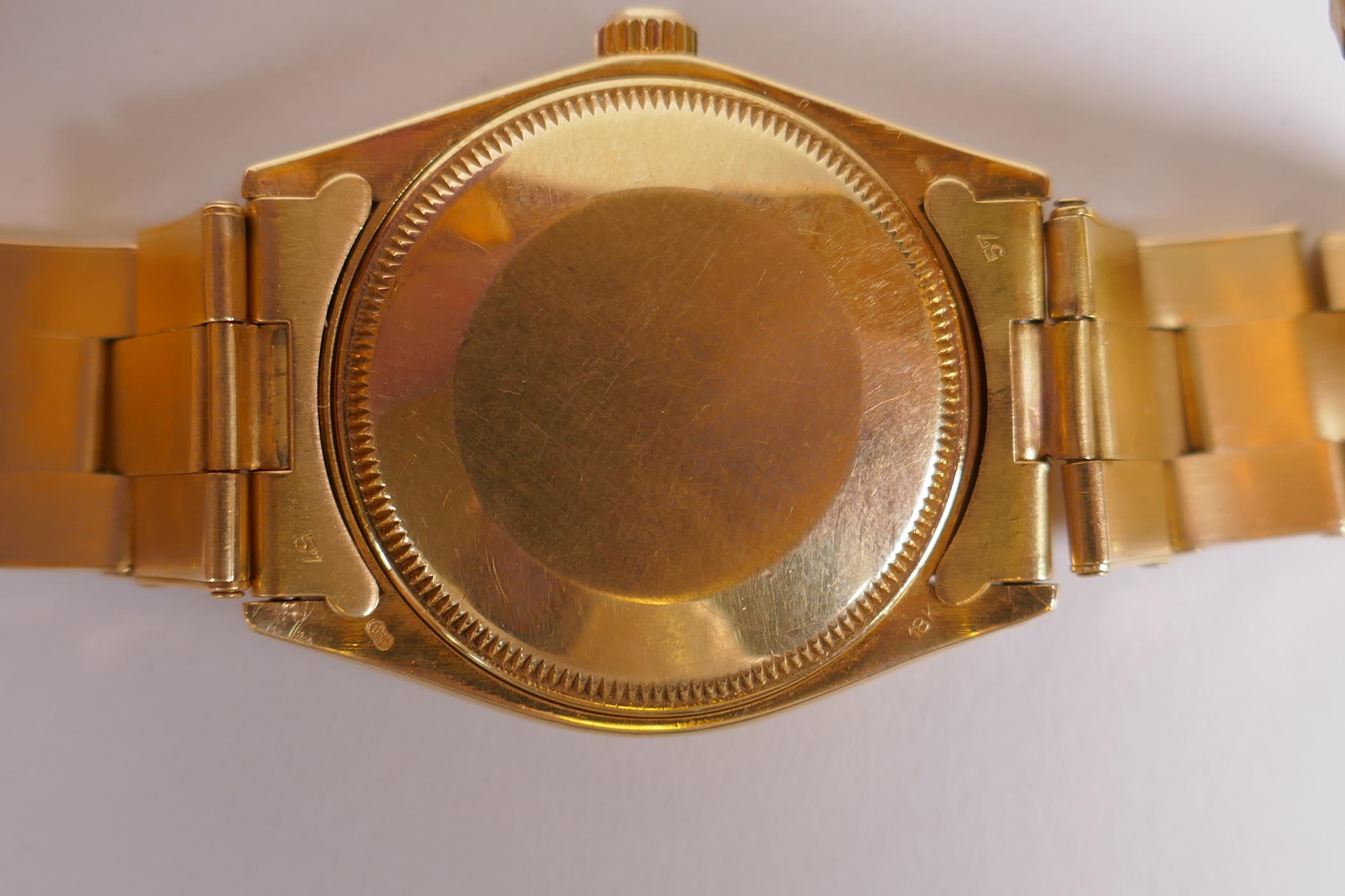 A gentleman's vintage 18ct gold Rolex Oyster Perpetual wrist watch with baton numerals, on a blue - Image 4 of 15