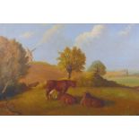 Landscape with cattle resting, signed A. Austin, 1881, C19th oil on canvas, 27 x 37cm