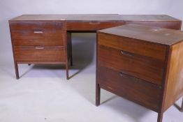 A mid century teak dressing table, comprising two end sections and removable centre section with