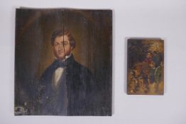 A C19th portrait of an English gentleman, oil on panel, AF, and an antique over painted photo of a