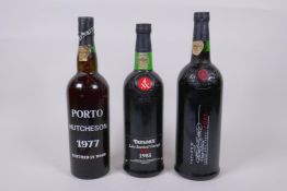 A bottle of Hucheson 1977 Port, 75cl, a bottle of Taylor's 1985 late bottled vintage Port, 70cl, and