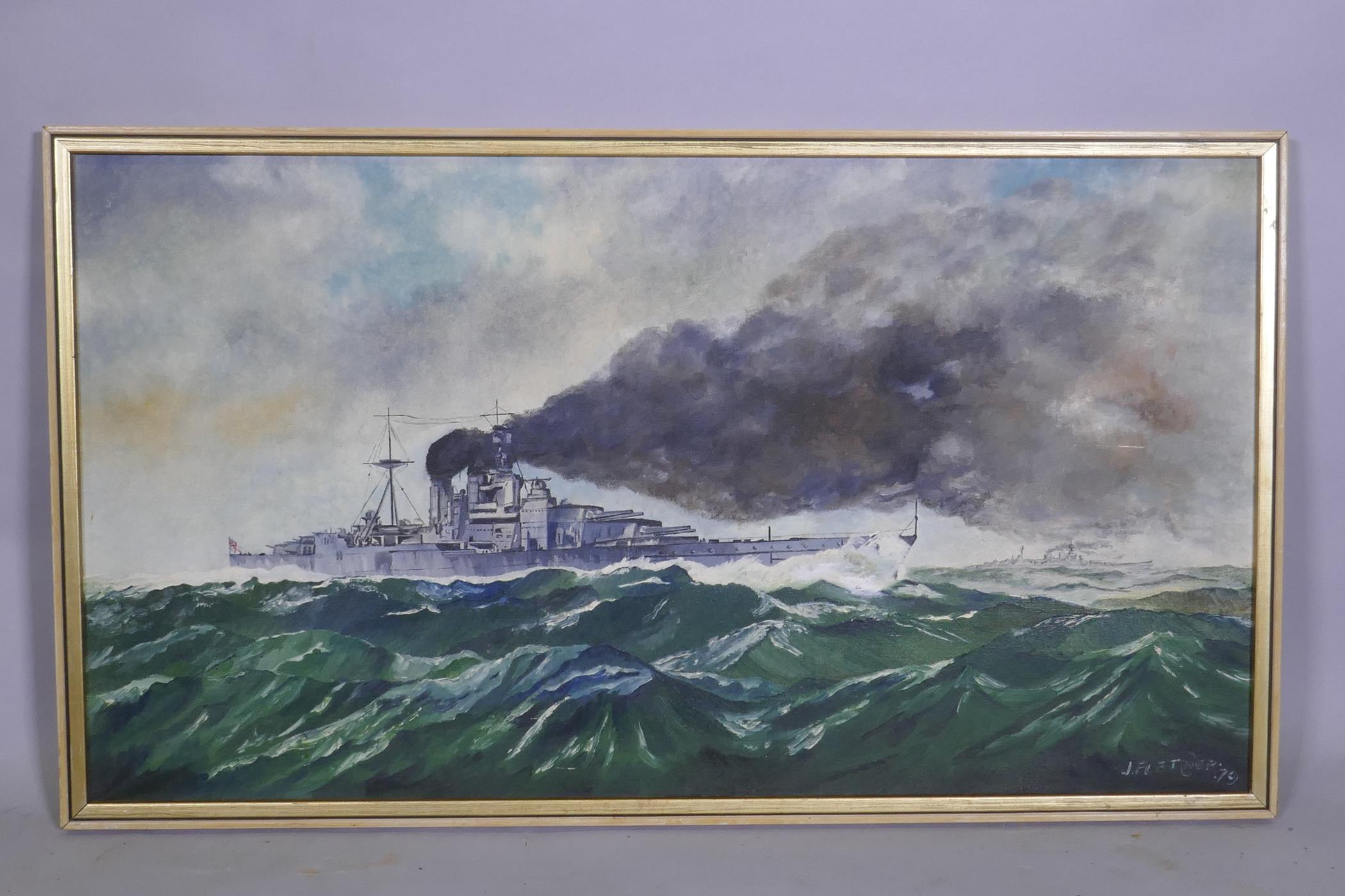 J. Fletcher, 79 British Naval battleships, oil on canvas, 92 x 51cm - Image 2 of 3