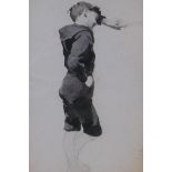 A study of a boy, initialled H.S.T, monochrome watercolour and pencil drawing, 19 x 12cm