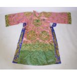 A Chinese late Qing embroidered silk dragon robe, with gilt thread highlights, 192 x 146cm