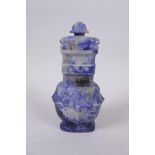 A Japanese carved lapis lazuli koro and cover, 18cm high