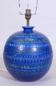 A mid century blue glazed pottery table lamp, possibly Bitossi, by Aldo Londi, 35cm high