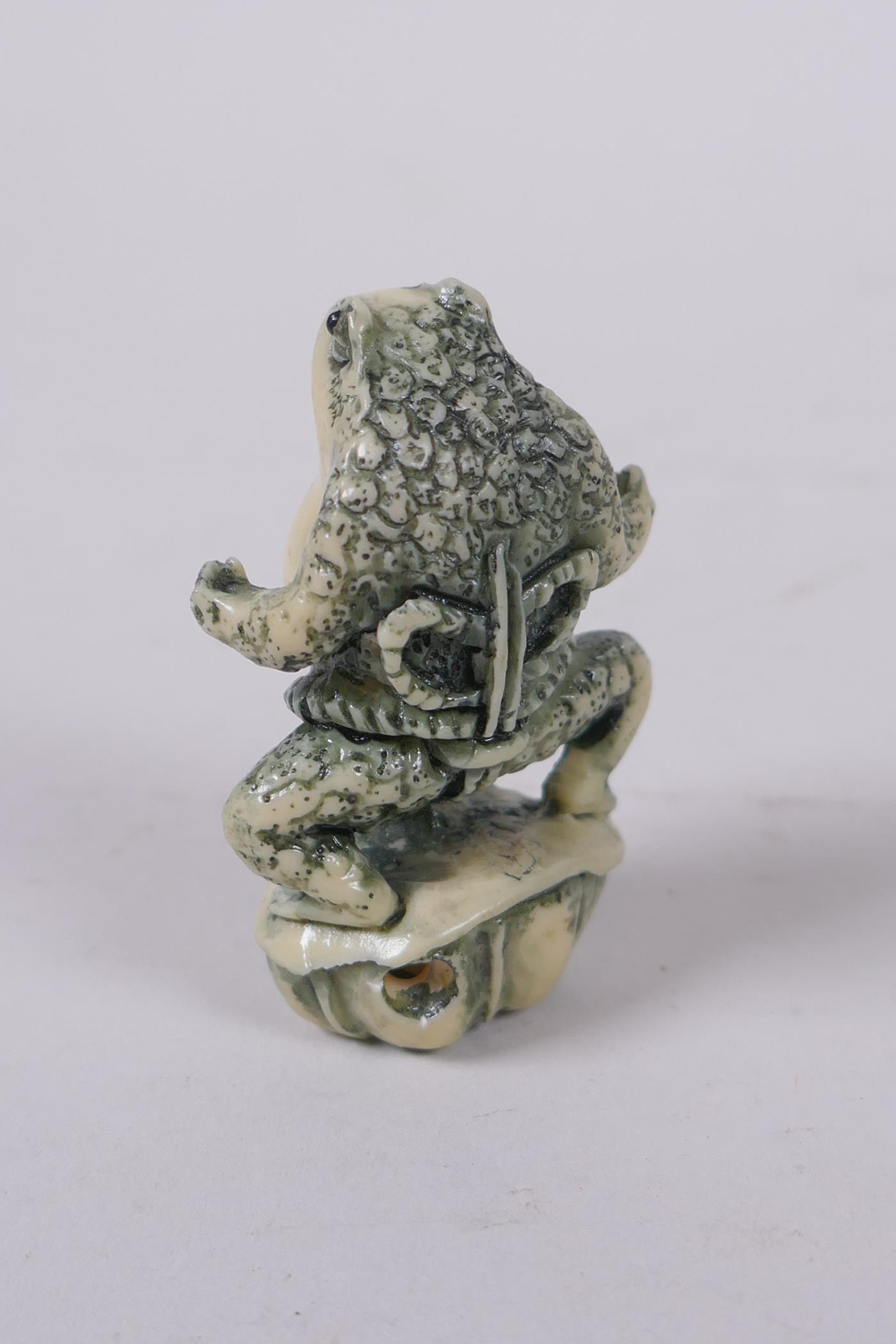 Three Japanese composition netsuke in the form of horses and toads, 5cm - Image 3 of 7