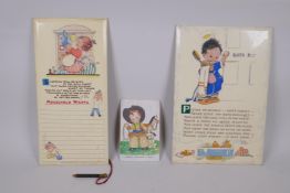 Mabel Lucy Atwell, vintage household wipe clean shopping list plaque, The Bathroom illustrated