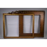 An Arts and Crafts giltwood picture frame, and an early C20th gilt frame with bow surmount,