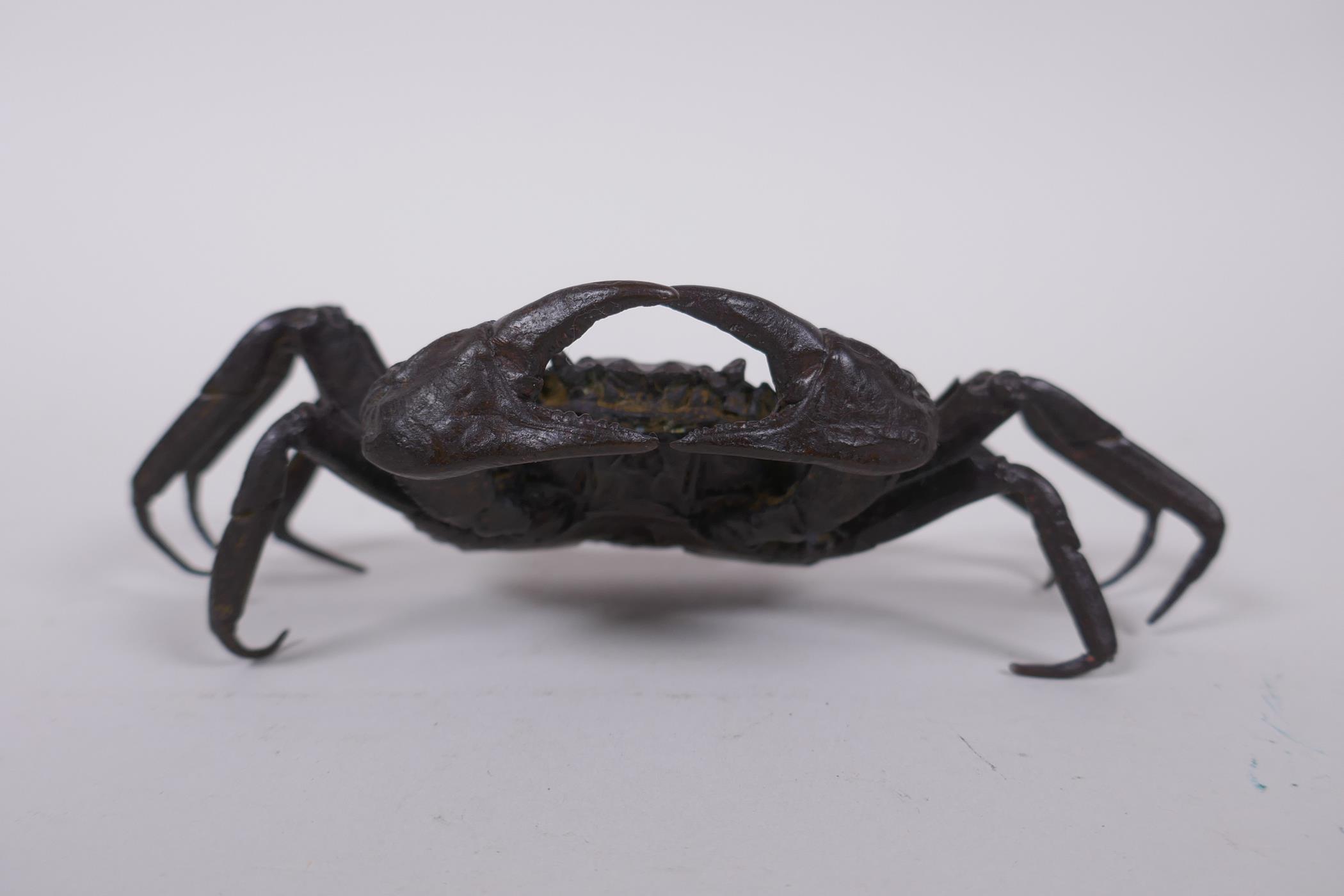 A Japanese style bronze okimono crab, 15cm wide - Image 2 of 4