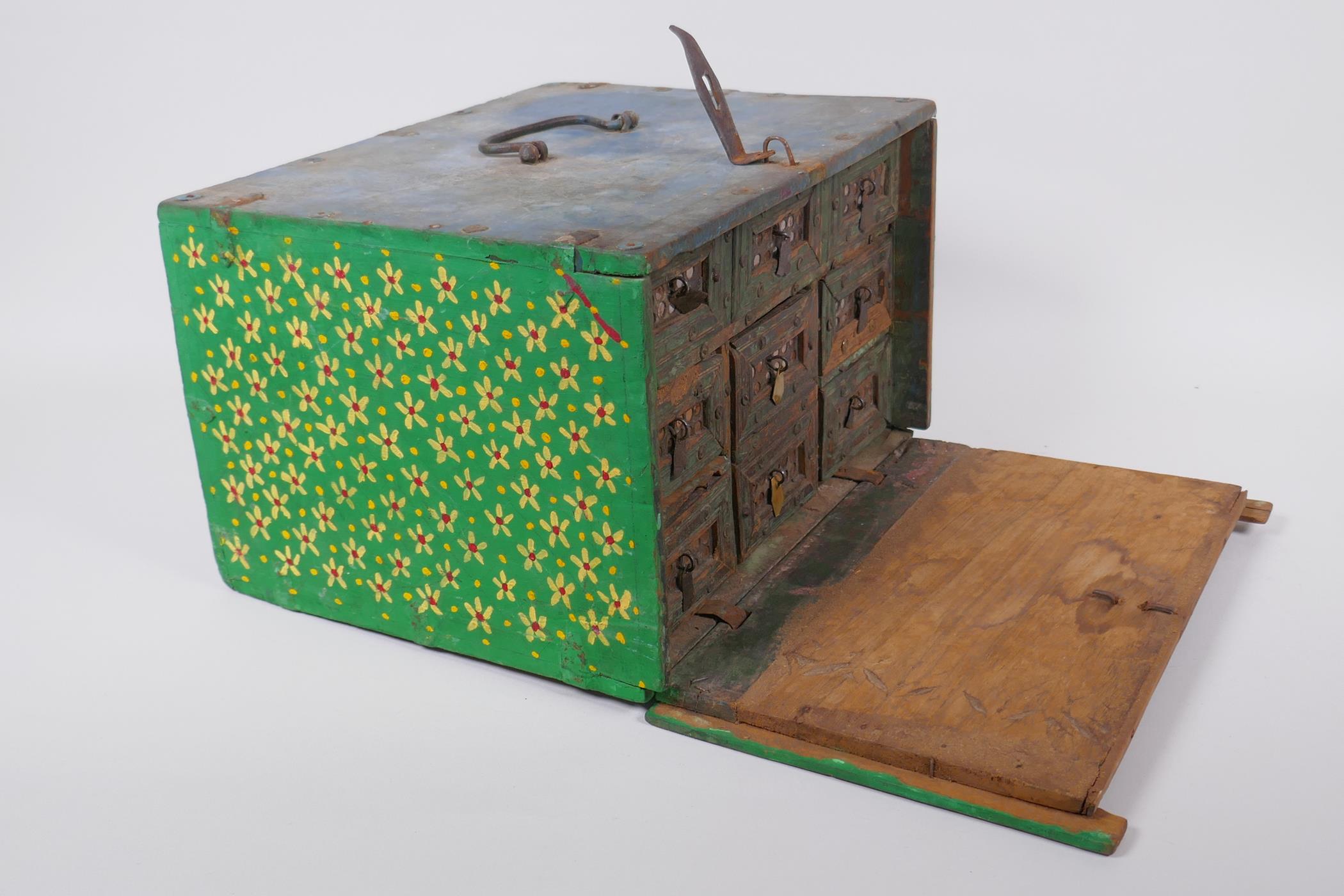 An Indian painted wood box, fitted with drawers, 29 x 23cm, 18cm high - Image 2 of 4