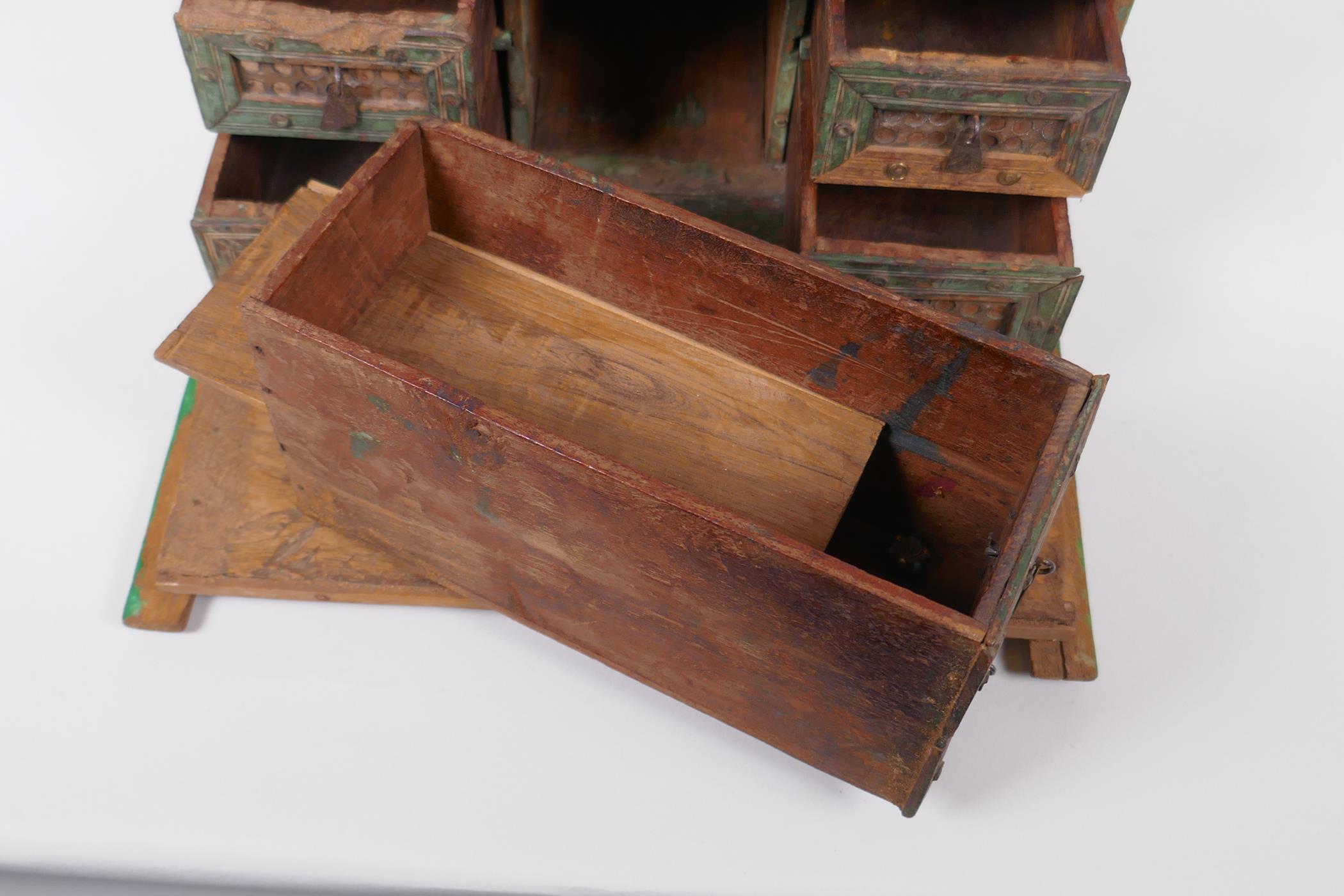 An Indian painted wood box, fitted with drawers, 29 x 23cm, 18cm high - Image 4 of 4